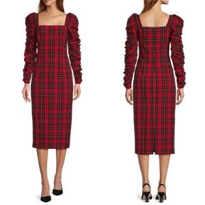 ANTONIO MELANI Red Checkered Long Sleeve Dress